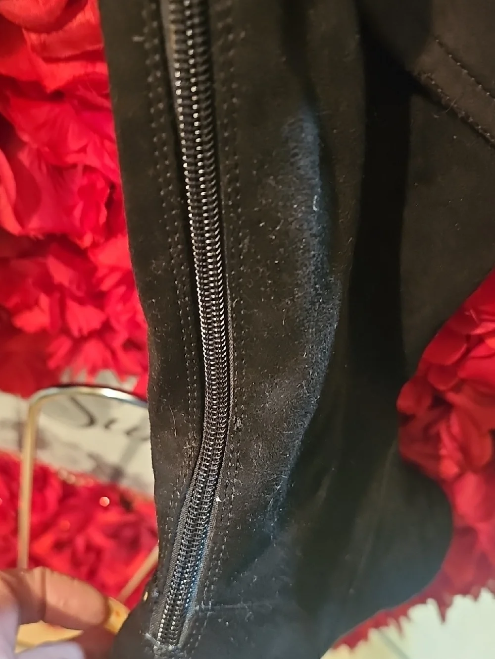 American Eagle Black Knee-High Fold-Over Faux Suede Boots with Heart Size 4½